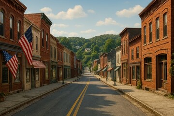 Fototapeta premium Charming Hometown Scene of a Quiet Street with Historic Architecture