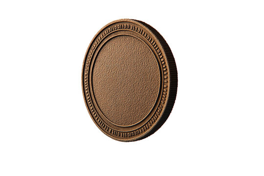 Copper-colored coin with textured surface and detailed rim, isolated on transparent background. Clean, simple, and elegant
