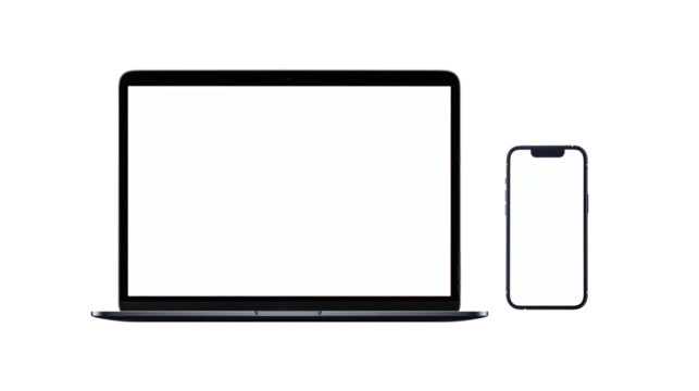 Mockup of Laptop and Smartphone with Blank Screen on Transparent Background
