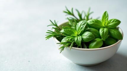 Aromatic Fresh Herbs in a White Bowl Culinary and Aromatic Delight