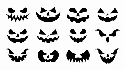 set of halloween pumpkin jack o lantern face silhouette vector on white background
