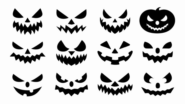 set of halloween pumpkin jack o lantern face silhouette vector on white background