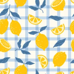 Rolgordijnen Keuken patronen Seamless floral trellis pattern with bows and lemons. Summer coquette print. Italian vacation aesthetics. Cute background with citrus fruits. Vector trendy design for fabric, wrapping paper.  © Anna Bova