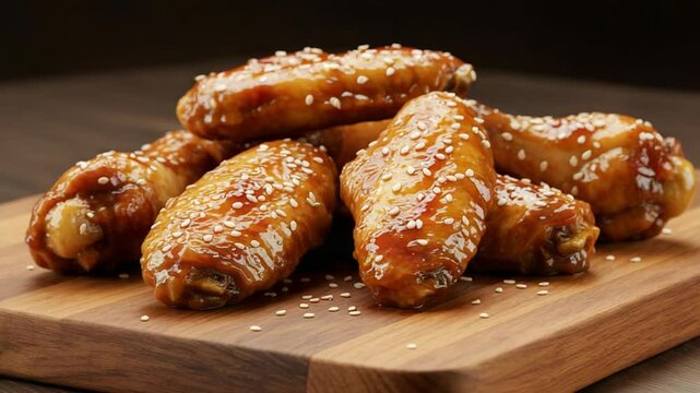 照り輝く甘辛チキン、ゴマ風味食欲満点