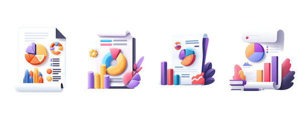 Fototapeta premium Colorful Charts and Graphs on Documents Business Data Visualization Report Illustrations
