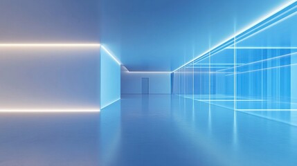 Obraz premium Futuristic Blue Corridor: Modern Architecture and Interior Design