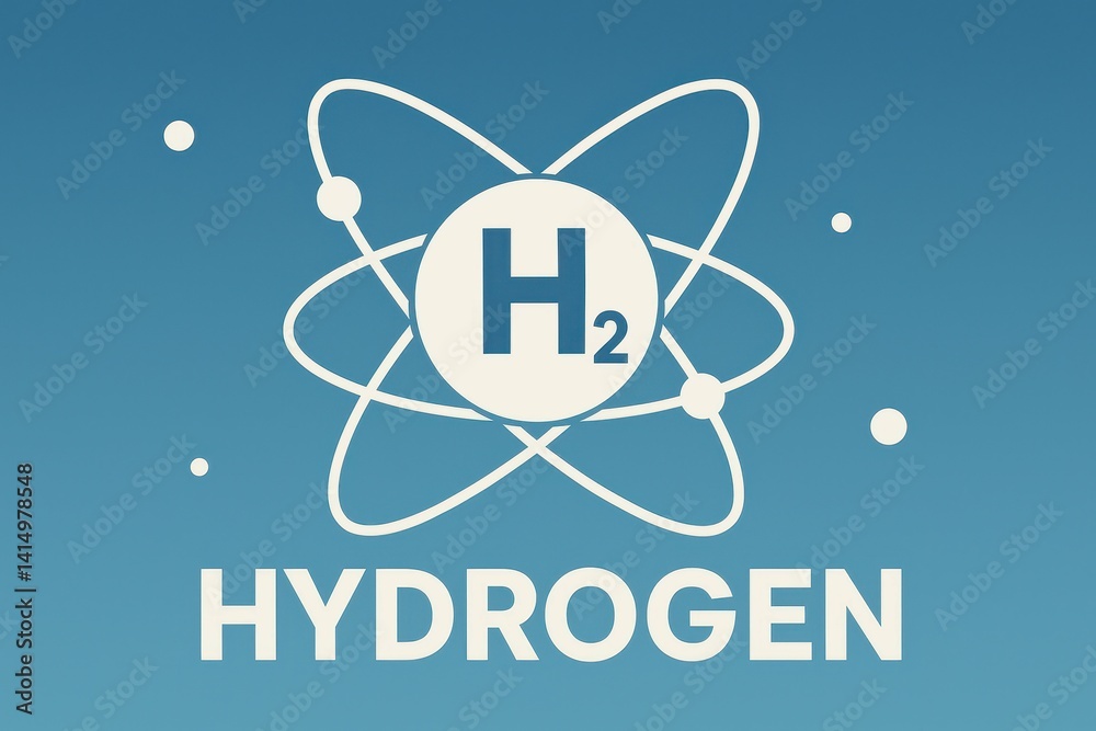 Poster hydrogen element symbol with atomic structure and simple design