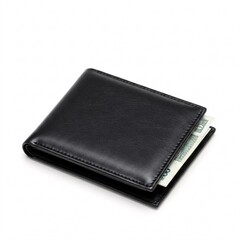 Black leather wallet isolated on a white background