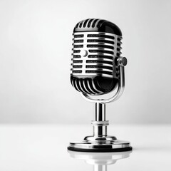 Vintage Microphone on White: A Shiny and Reflective Studio Image of a Classic Design