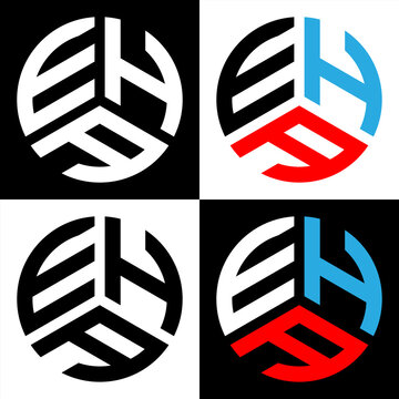 EHA circle letter logo design with circle and ellipse shape. EHA ellipse letters with typographic style. The three initials form a circle logo. EHA Circle Emblem Abstract Monogram Letter Mark Vector.	