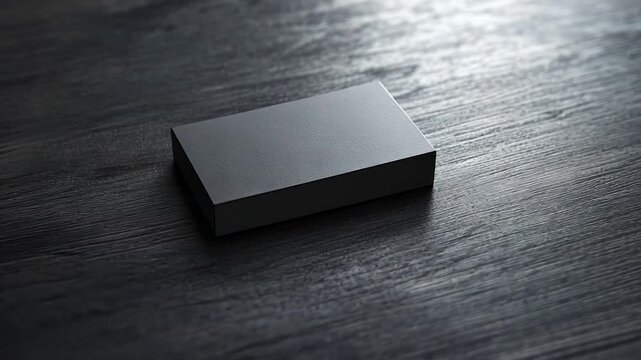 Blank black business card box on dark wood