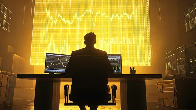 Trader analyzing gold market data in office