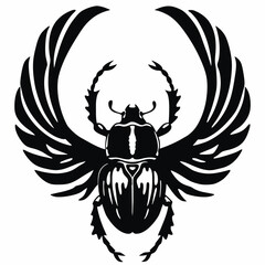 Obraz premium Scarab beetle with open wings black silhouette icon