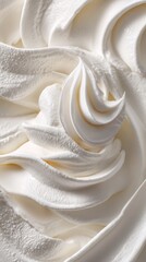 Close up of Swirled Creamy Texture of Whipped Cream with Smooth and Delicate Surface and Soft Light