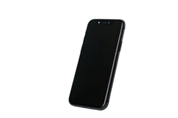 PNG Modern smartphone with black screen floating on dark background