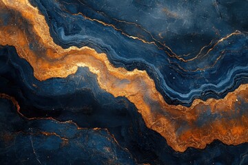 Naklejka premium Beautiful blue and gold abstract design featuring flowing lines and vibrant textures in rich colors