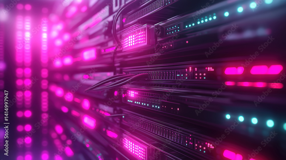 Poster ethernet cables connected to a network switch in a data center, ensuring high-speed network connecti