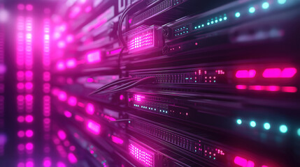 Fototapeta premium Ethernet cables connected to a network switch in a data center, ensuring high-speed network connectivity