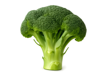 A fresh, green broccoli crown with a thick stalk, commonly used in various dishes and known for its nutritional benefits. Concept Broccoli Health Benefits, Cooking with Broccoli, Nutritional Facts