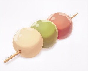 The smooth texture of the dango and the glossy glazes should be clearly depicted.