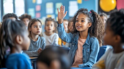 Obraz premium Girl raising hand in class (1)