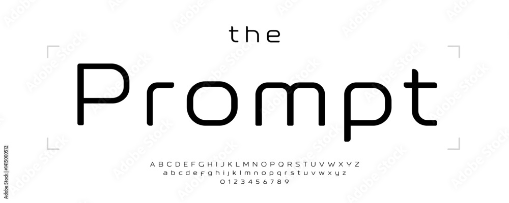 Aufkleber Modern Minimal Sans Serif Font, Rounded Letters with Calm Geometry and Rectangular Modular Elegance. Clean Alphabet for Digital Tech Branding, UX, UI Typography. Neural Era Typeface. Vector Typeset