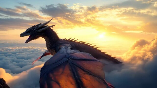 Majestic Dragon Soaring Through a Cloudy Sunset Sky