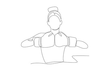 Woman boxing concept one-line drawing