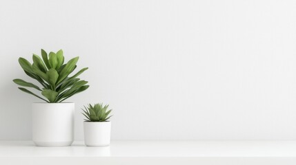 Fototapeta premium Minimalist green plant white pot simple clean background image