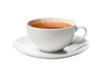 PNG Steaming cup of tea in a white porcelain teacup and saucer