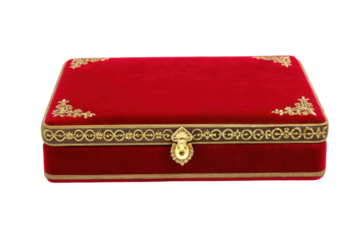 PNG Ornate red velvet jewelry box with gold detailing
