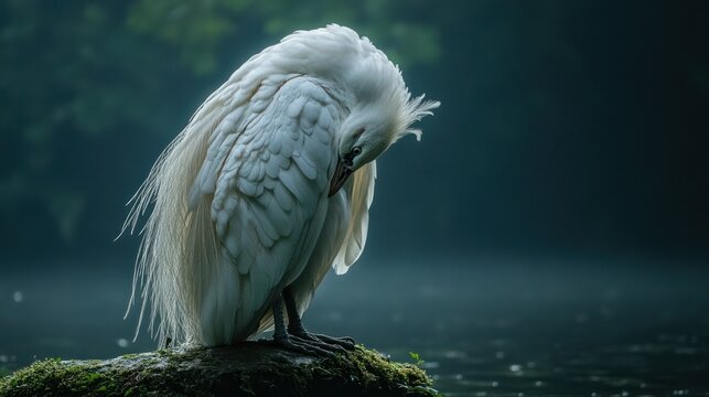 A white peacock preening itself - Powered by Adobe