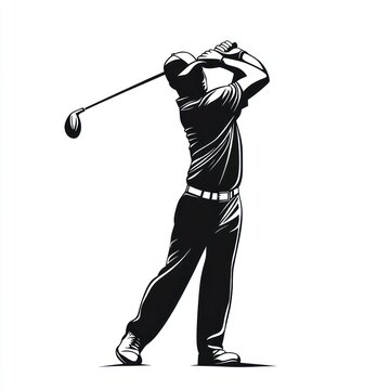 recommend clip art: Golfer in Action on a White Background