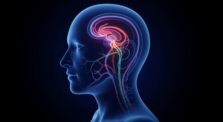 Digital rendering depicting a human head with internal brain structure