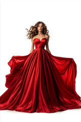 Naklejka premium Elegant Women in Flowing Red Dresses Posing on White Background 