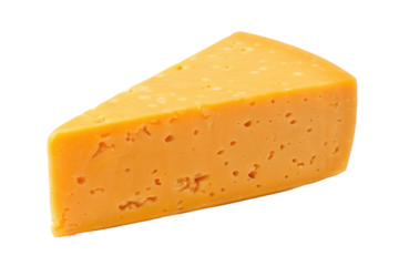 PNG Close-up of a wedge of cheddar cheese with textured surface and holes