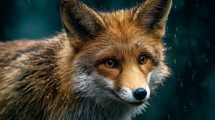 Obraz premium Red Fox in Rainy Woods