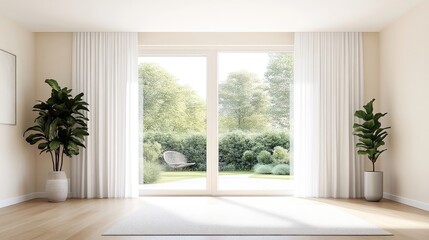 Modern, bright living room with garden view