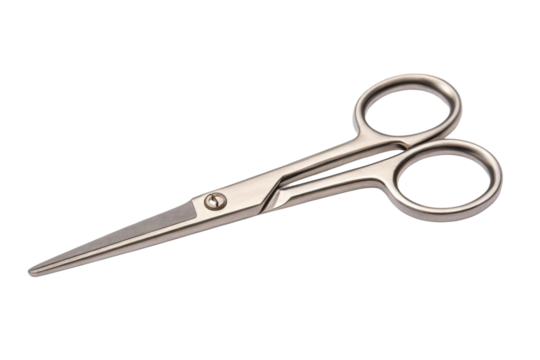 PNG Silver metal scissors with rounded handles on white surface - Powered by Adobe