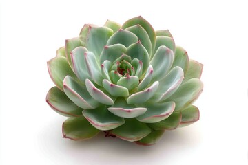 Fototapeta premium Succulent echeveria rosette in high-resolution detail showcasing natural soft shadow on a white background