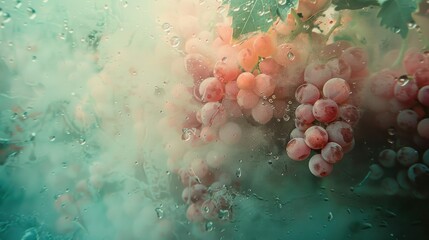 Fototapeta premium Pink grapes through a misty window image