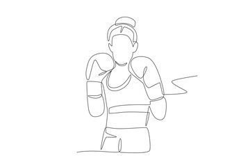Woman boxing concept one-line drawing