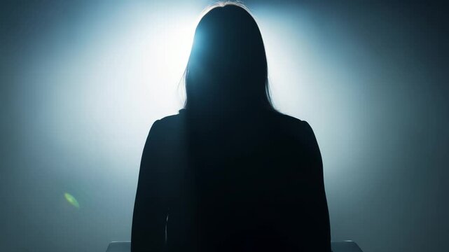 Anonymous woman silhouette sitting backlit