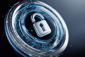 Secure digital lock symbol on futuristic glass interface representing data protection technology