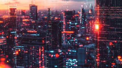 Fototapeta premium Futuristic city skyline at dawn