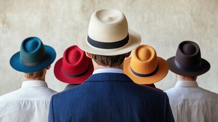 An employee wearing multiple hats, symbolizing diverse skill sets in the workplace