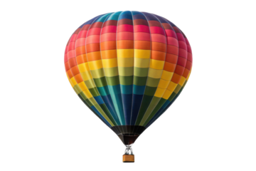 PNG Colorful hot air balloon with rainbow stripes in flight