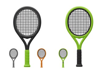Tennis Rackets Collection Showing Various Sizes and Colors