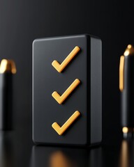 Checklist visualization, outlined icons in black with yellow tone highlights, 3D illustration