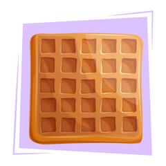Delicious waffle on a purple background. The concept of confectionery, baking, cooking. Isolated vector illustration for menu design, posters, banners, covers